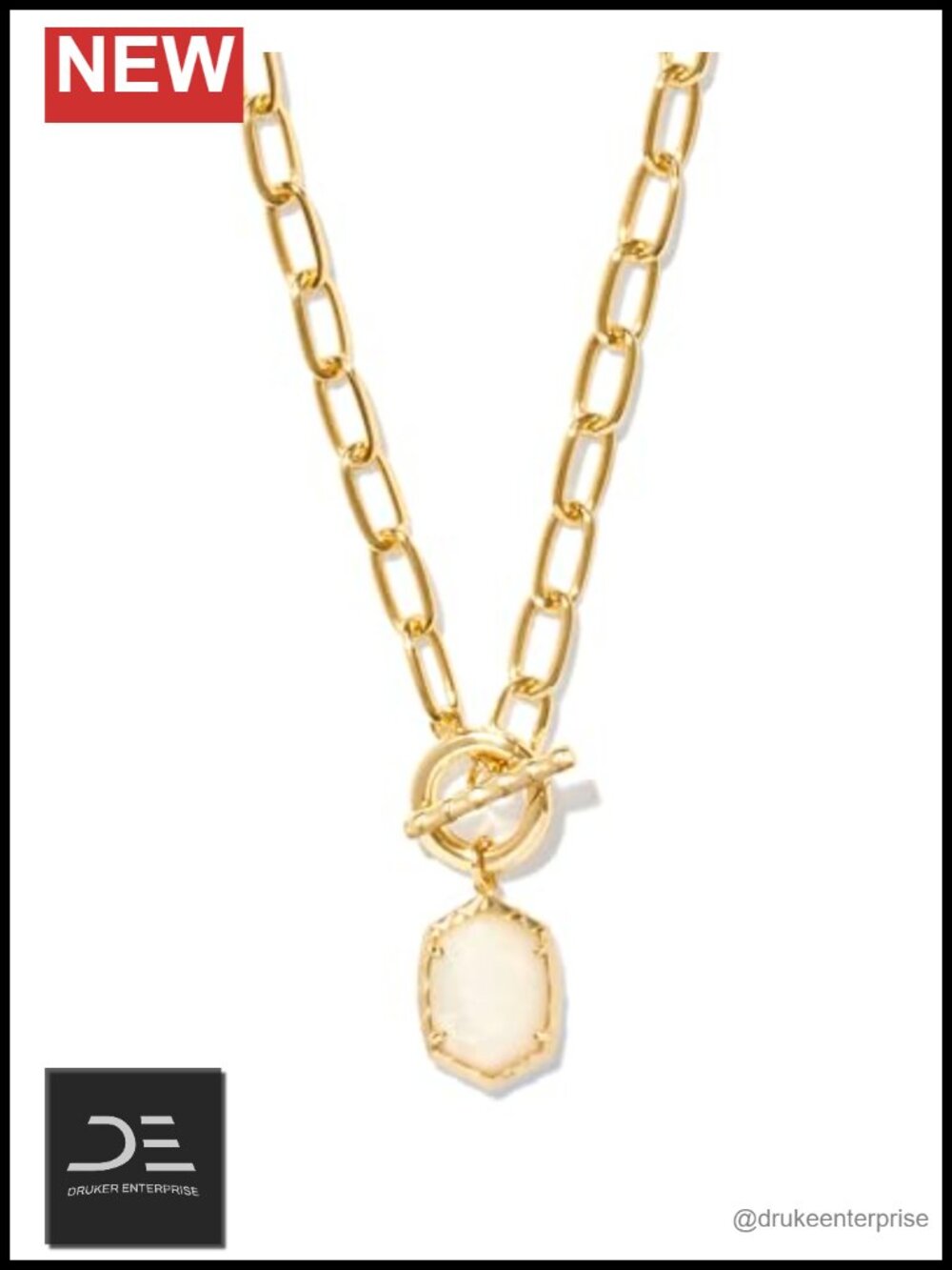 18" Gold Plated Brass Paperclip Chain Necklace with Ivory Mother-of-Pearl Charm